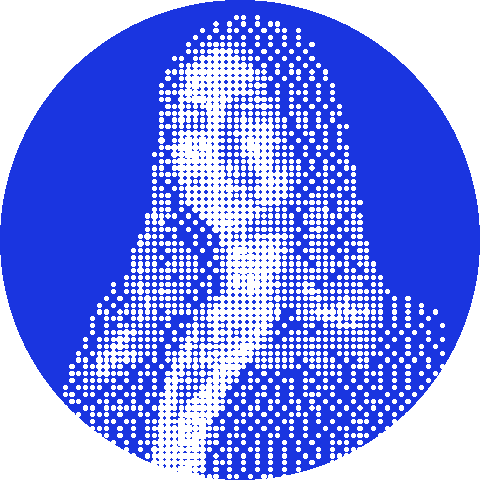 Retrato de Catalina, administradora de contratos, en una trama de puntos, hacia donde convergen las corrientes: su conocimiento, convertido en algo que el equipo puede consultar.